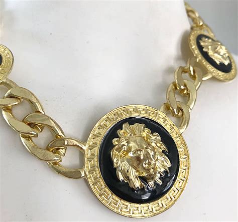 versace black necklace|authentic versace lion necklace.